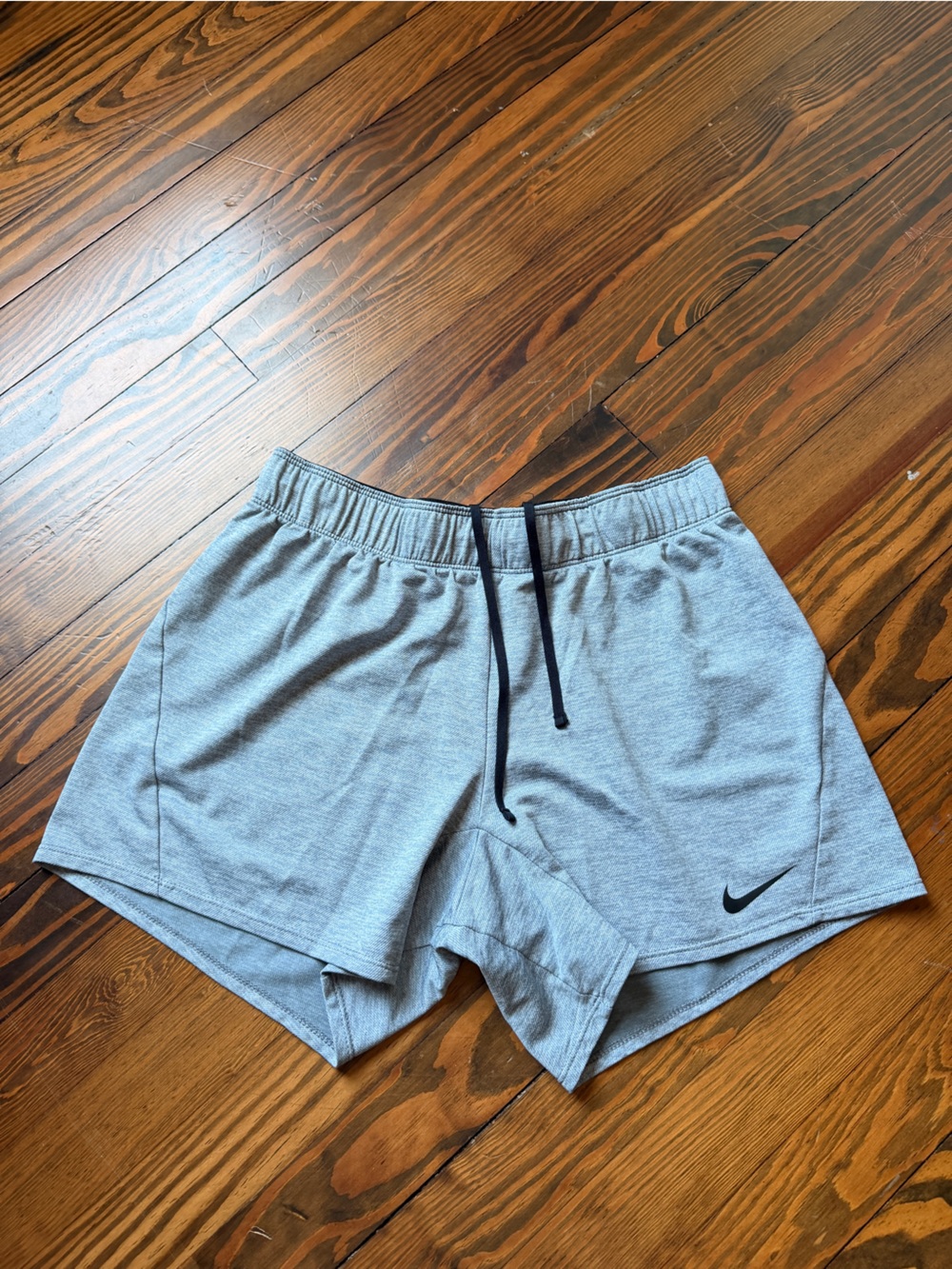 Nike Light Gray Women's Athletic Shorts with Black Drawstring